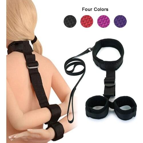 BDSM Bondage Adult Games Wrist to Collar Restraint Erotic Sex Toys For Woman Couples Slave PU Leather Collar Fetish Sex Products
