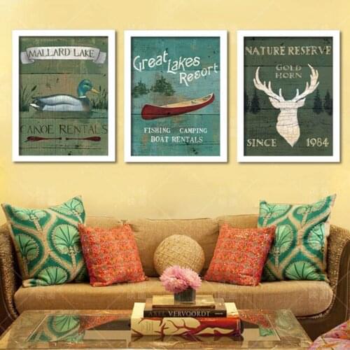 HAOCHU American Village Decorative Painting Cafe Brick Painting Retro Nostalgic Hooks Bar Natural Reserve Mallard Lake Poster