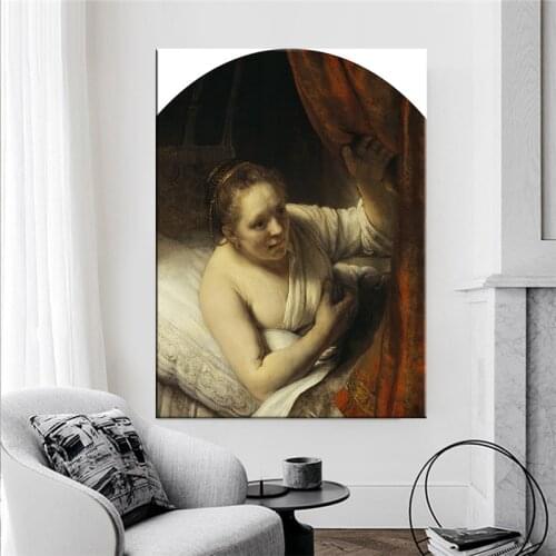 Rembrandt Harmenszoon van Rijn Famous Master Artist “A Woman In Bed” Canvas Painting Poster and Print for Room Decor Wall Art