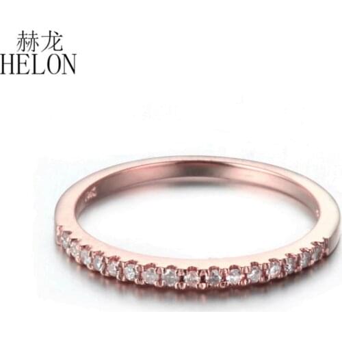 HELON Women Fine Jewelry Diamonds Ring Solid 14k Rose Gold Pave 0.2ct Natural Diamonds Wedding Engagement Anniversary Ring