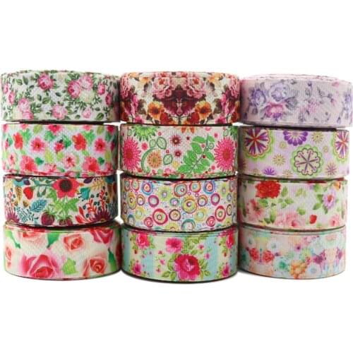 10 Yards 1" 22MM Flowers Printed Grosgrain Ribbons For Hair Bows DIY Handmade Materials Y2020122502