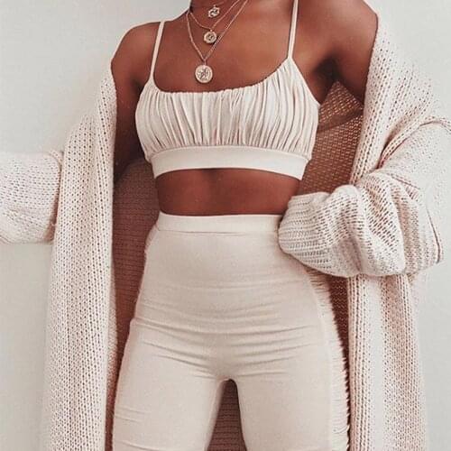 Summer Sexy Tracksuit Womens Two Piece Sets Black Ruched Cropped Tops Set Female Camis 2021 Casual Ladies Sport Shorts Suits