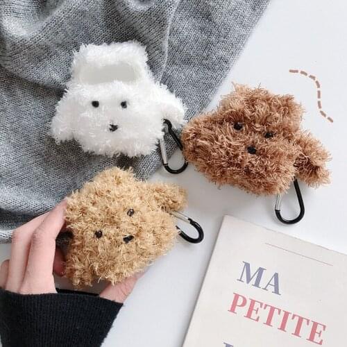 Cute Plush Teddy Wireless Earphone Protective Cover Woolen Knitted Anti-drop Earphone Box Shockproof Sleeve Girls Gifts