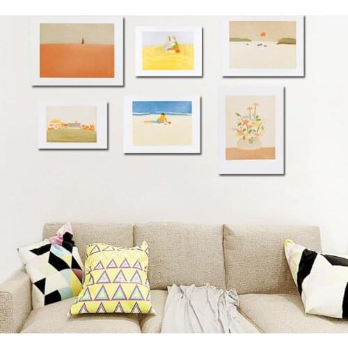 Minimalist Watercolor Canvas Painting Wall Art Nordic Posters and Prints Beach Seascape Flower Vase Figures Picture Home Decor