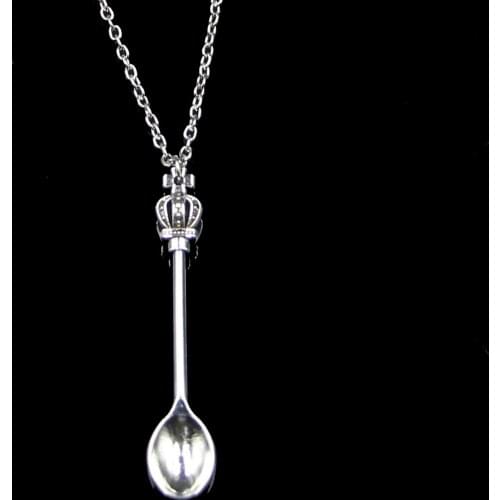 Fashion 57*9mm Kitchen Spoon Crown Pendant Necklace Link Chain For Female Choker Necklace Creative Jewelry party Gift