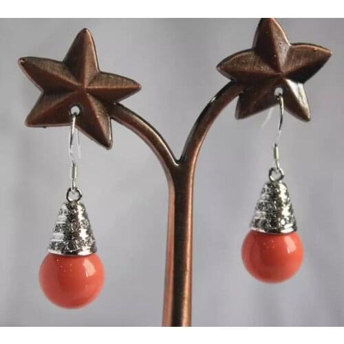 Fashion temperament womens silver plated 12 mm Coral Pink Shell Pearl Earrings