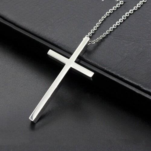 Fashion Men Cross Pendant Necklace silver color Stainless Steel Link Chain Necklace for Prayer Man Statement Jewelry 55cm