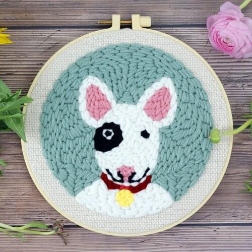 Punch Needle Embroidery Kits for Beginner Contains Threader Embroidery Hoop Yarn All Materials Tools Easy DIY Craft Bulldog Set