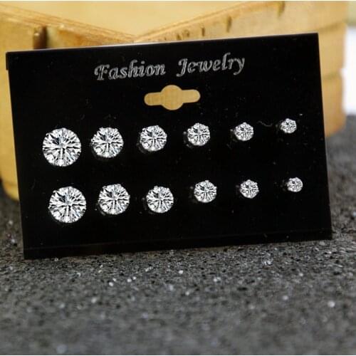 New Style Stainless Steel Stud Earrings Set Jewelry For Women Gift 6 Pairs/Box Jewelry Earrings Crystal bijoux Wholesale e022