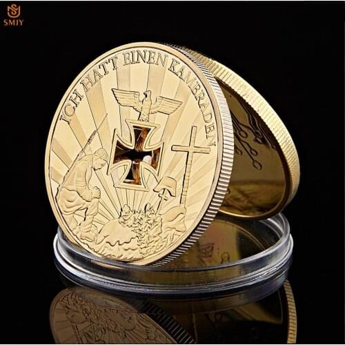 Business Souvenir Gift Metal Coin WWI&WWII Germany Cross Gold Plated Ich Hatt Einen Kameraden Challenge Coin Collection