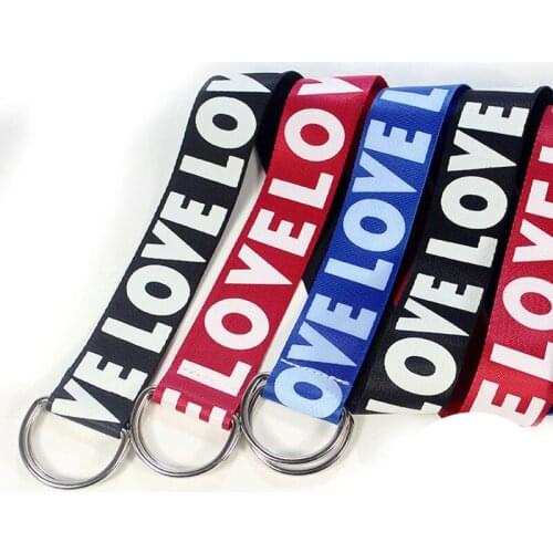 Unisex canvas belt fashion LOVE letter thin long waist strap punk style Double-D-ring buckle belt jeans Trousers pant waistband