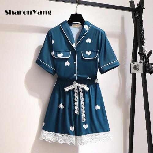 New 2021 Ladies Summer Plus Size Pajamas Sets for Women Large Loose Home Wear Suit Two-piece Sleepwear Pajama Set Women