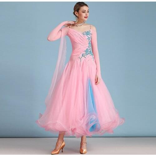 2021 New MY827 Female Latin Dance Dress Women Yarn Puffy Design Floral Patchwork Latin Dance Suit Belly Ballroom Performamnce