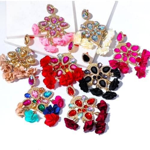 New Rhinestones Drop Dangle Boho Earrings Crystal Flower Tassel Earring Statement Earrings For Women Jewelry Accessories Gift