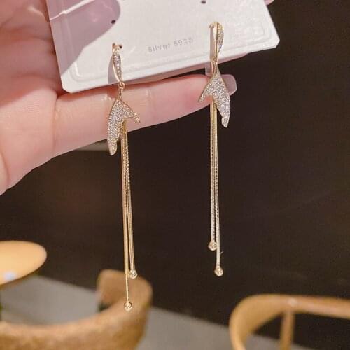 New Waterdrop Crystal Charm Long Tassel Earrings for Women Metal Chain Fringed Earrings Hanging Korean Earings Jewelry for Girls