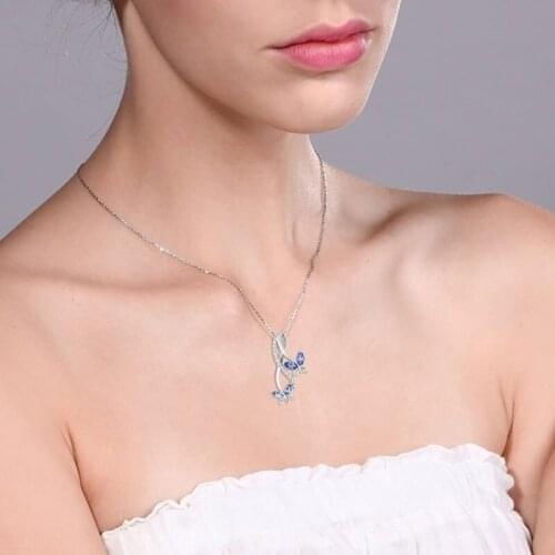 Butterfly Necklace Blue Crystal Zircon Necklace Pendants Infinity Love Moms Jewelry Valentines Day Gift