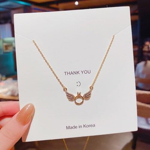 Zircon Small Wing Circle Pendant Necklace Vintage Jewelry Choker With Rhinestones For Women Titanium Steel Clavicle Neck Chain