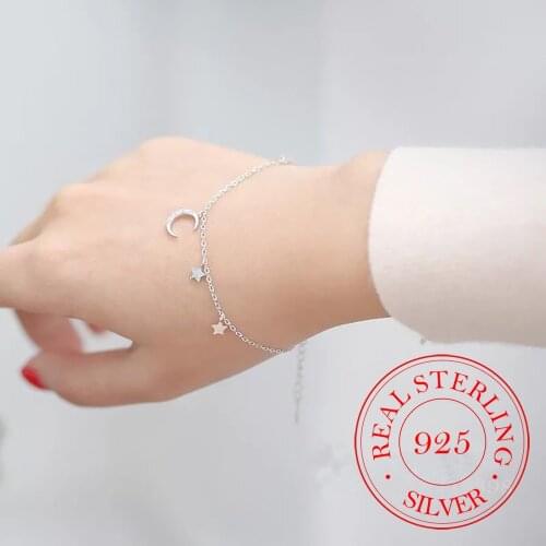 Simple Fashion Micro CZ Moon Star Tassel 925 Sterling Silver Bracelet For Women Girl Summer Jewelry Gift