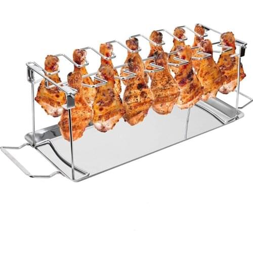 Chicken Leg Wing Rack 14 Slots Stainless Steel Metal Roaster Stand for Smoker Grill Oven, Dishwasher Safe, BBQ, Picnic