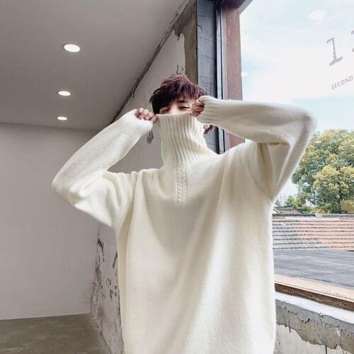 Turtleneck Sweater Trend Jacquard Loose Mens Sweater Casual Solid Long-sleeved Pullover Coat Autumn Winter Male Clothes Sweaters