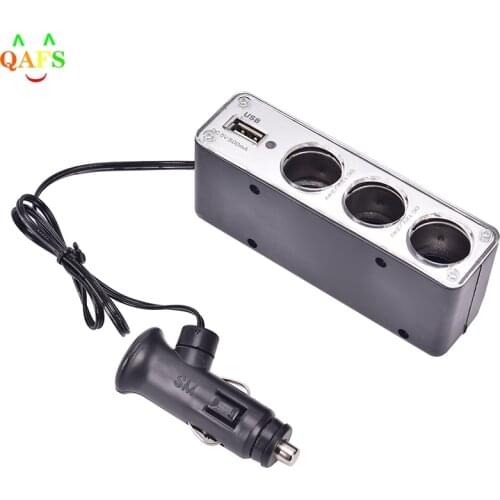 11.5x 4.55x3.5cm Universal 3 Way Multi Socket Car Cigarette Lighter Splitter USB Plug Charger DC 12V/24V Adapter with USB Port
