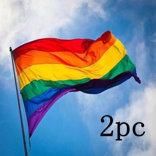 2pc 150*90cm 5*3ft Gay Lesbian Colorful Rainbow Flags Peace Banners Parade Flags Fade Resistance LGBT Pride Flag Home Decoration