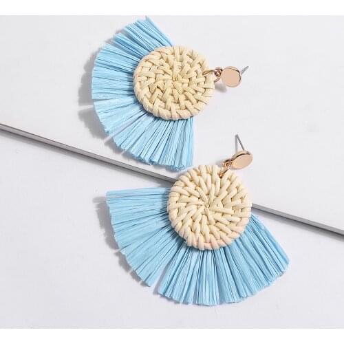 Vintage Raffia Tassel Earrings Bohemian Statement Drop Lafite Earring for Women Rattan Straw Handmade Earrings Fashion Jewelry