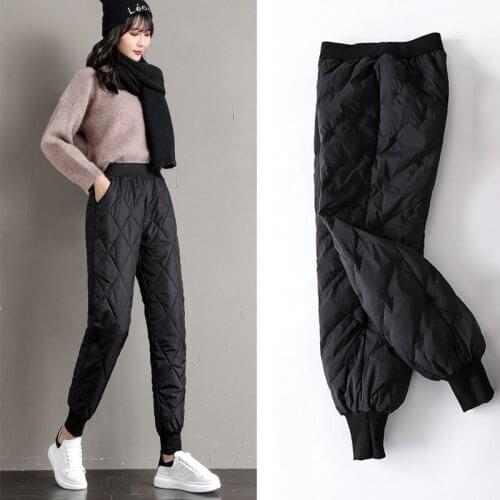 Winter Warm Down Cotton Pants for Women Padded Quilted Trousers Elastic Waist Casual Trousers Streetwear