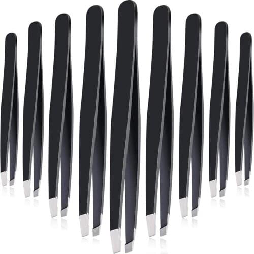 12 Pieces Tweezers Stainless Steel Slant Tip Tweezers Precision Facial Hair Tweezers Eyebrow Tweezers for Men and Women