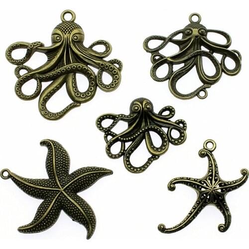 2pcs Octopus Pendant Charms Antique Bronze Color Starfish Charms Jewelry DIY Big Octopus Pendant For Bracelet Making