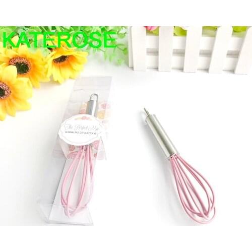 6PCS The Perfect Mix Pink Kitchen Whisk Bridal Shower Favors Eco-friendly Silicon Egg Beater with Stainless Steel Handle
