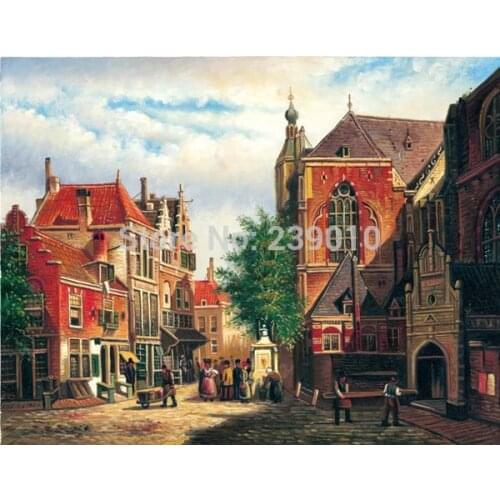 Free shipping european architecture canvas prints oil painting Mediterranean style scenery oil painting on canvas figure picture