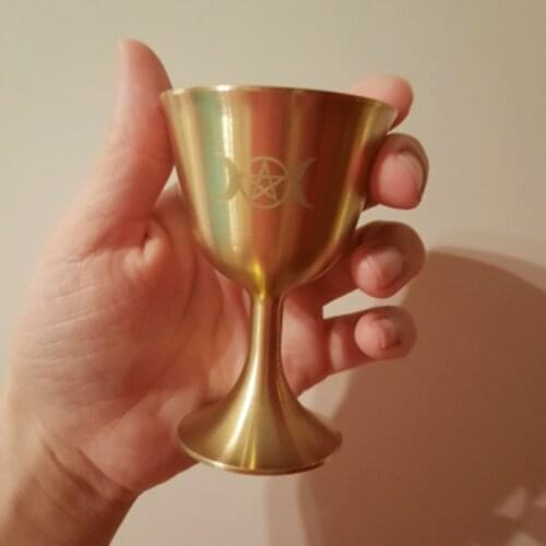 Ritual Cup Altar Goblet Wicca Gold Plating Brass Ceremony Moon Divination Astrological Tool Witchcraft Prop Supplies Wholesale