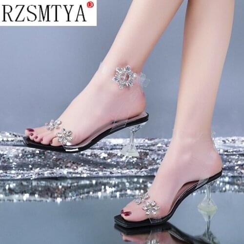 Sexy Party Women Sandals Ladies Thin Clear High Heels Sandals Open Toe Jelly Shoes Fashion Transparent Crystal Rhinestone Sandal