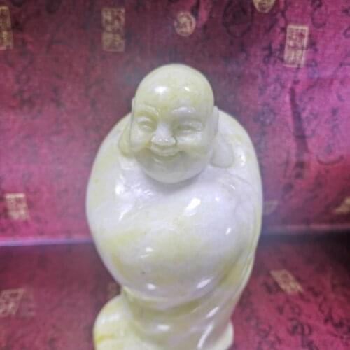 Jade / Stone / crystal Tibet folk Tea play tea pot laughing Buddha figures Buddhism status sculpture religion Temple religion la