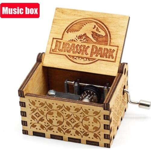 Antique Carved Wooden Hand Crank Music Box Jurassic Park Theme Music Box You Are My Sunshine Birthday Christmas Gift Home Decor