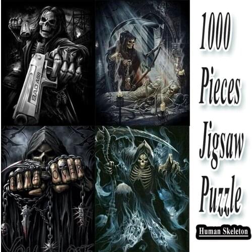 1000 Pieces Terrible Black Human Skeleton Picture of Wooden Jigsaw Puzzle Toy for Halloween Day DIY Personal Customized Puzzle