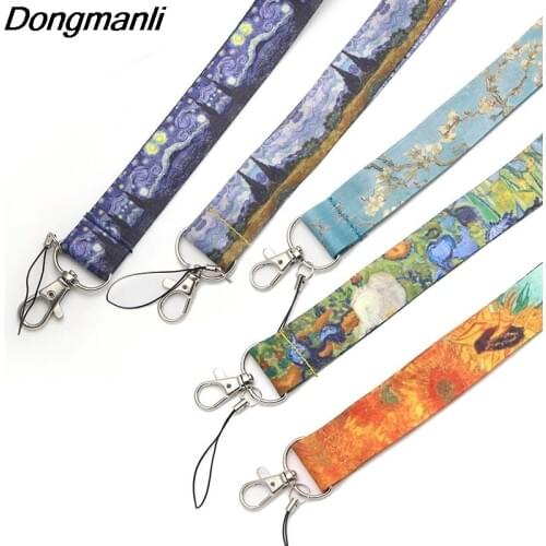 DMLSKY 24pcs/lot Van Gogh Painting Phone Lanyard Cool Keychains Lanyards for keys ID Badges Neck Straps Gifts M2678