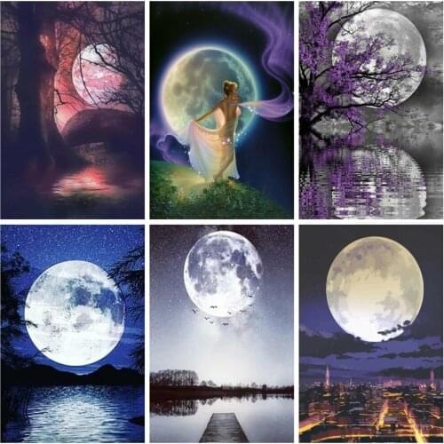 EverShine Diamond Painting Full Square Moon Diamond Embroidery Night Bead Embroidery Landscape Picture Rhinestones Wall Art