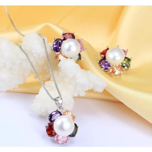 HENGSHENG Flower Pearl jewelry sets earring and pearl pendant necklace, 10-11mm pearl jewelry sets