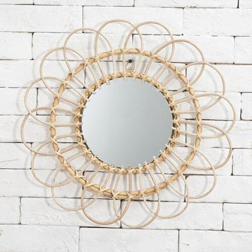 Rattan Innovative Art Homestay Decoration Makeup Mirror Dressing Bathroom Wall Hanging Mirrors C1FF