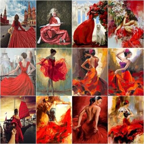 GATYZTORY Picture By Number Red Skirt Girl Handpainted Gift Drawing Acrylic Home Decoration Oil Painting By Numbers Figure Wall