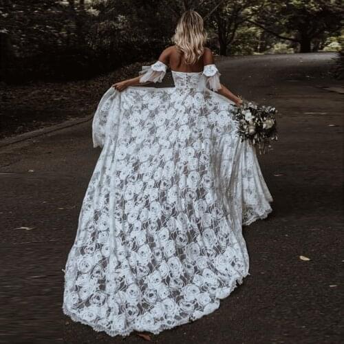 Lace Wedding Dresses Boho 2021 Sweetheart Detachable Sleeves Bohemian Women Bridal Gowns Beach Bride Dress Vestido De Noiva