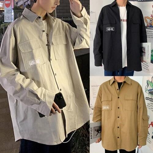 60%HOTFashion Long Sleeves Tooling Shirt Pocket Men Loose Casual Jacket Top Workwear
