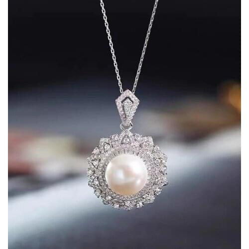 M1120 Solid 925 Sterling Silver Round11-12mm Nature Fresh Water White Pearls Pendants Necklaces for Women Fine Gifts