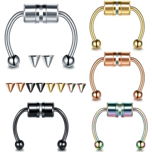1Pc Stainless Steel Magnetic False Nose Ring Nose Piercing Hoop Septum Rings For Women Body Jewelry Gifts Magnetic Fake Piercing