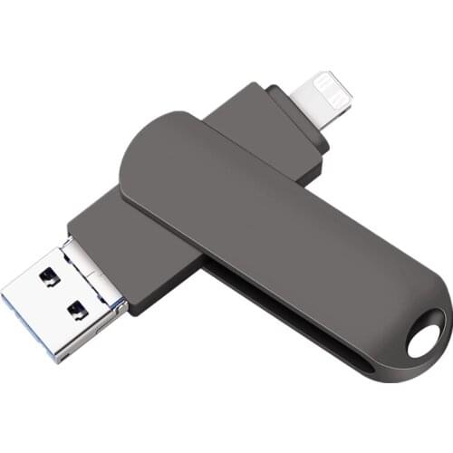 Metal USB Flash Drive 256GB USB 3.0 Usb Stick 3 in 1 Memory Stick External Storage Pendrive Memory Devices for iPhone/Android