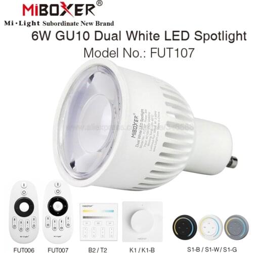MiBoxer 2.4G GU10 6W CCT Dual White LED Bulb Lamp AC85-265V FUT107 Color Temperature Adjustable Lamp WiFi Compatible
