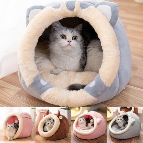 Cute Soft Cat Bed Warm Pet House Cozy Cave Kitten Lounger Cushion Washable Cat Bed Mat Pet Tent For Small Dogs Cats Pet Supplies