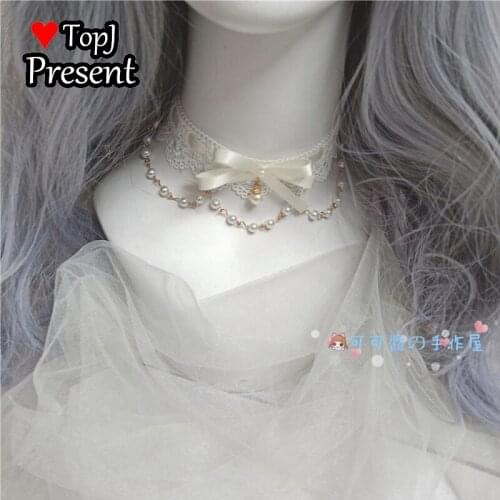 Sweet Lolita Necklace gorgeous bead chain bowknot clavicle chain soft girl Japanese girl heart color Necklace accessories